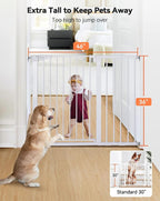COMOMY 36" Extra Tall Baby Gate for Stairs Doorways, Fits Openings 29.5" to 46" Wide, Auto Close Extra Wide Dog Gate for House, Pressure Mounted Easy Walk Through Pet Gate with Door, White
