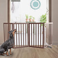 ZJSF Freestanding Indoor Dog Gate for House Foldable Wood Puppy Gate for Doorways Pet Gate for Stairs Extra Wide Pet Fence, Brown, 32" Height 4 Panels