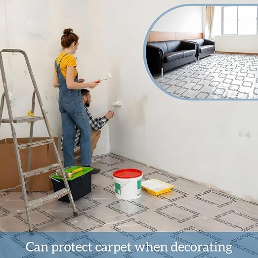Carpet Protection Film 24" x 300' Roll Self Adhesive Clear Plastic Carpet Protector Sticky Car Floor Mats Protector Cover Sheets for Stairs Rug Floor Runner Surface Protection
