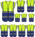 zojo High Visibility Safety Vests With Pockets,Pack of 10,Wholesale Reflective Vest for Outdoor Works, Cycling, Jogging, Walking,Sports - Fits for Men and Women(XL-Mix Yellow & Blue)