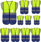 zojo High Visibility Safety Vests With Pockets,Pack of 10,Wholesale Reflective Vest for Outdoor Works, Cycling, Jogging, Walking,Sports - Fits for Men and Women(XL-Mix Yellow & Blue)