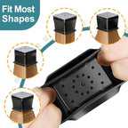 24 Pcs Chair Leg Floor Protectors Square,Black Silicone Felt Furniture Leg Pads Caps Covers for Hardwood Floors(Fit:1-1/16" to 1-5/8")