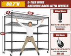 PrimeZone 5 Tier 80.7" Hx55.5 Wx24 D Wire Shelving with Wheels 3000lbs NSF Certified Storage Shelves Heavy Duty Metal Shelf Adjustable Rolling Rack Commercial Garage Restaurant Warehouse Kitchen 4Pcs