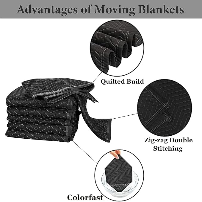2 Pack Moving Blankets 40x 72" Moving Pads for Furniture Protection Quilted Packing Shipping Blankets for Furniture Moving Supplies