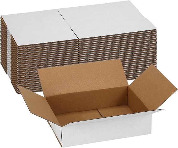 25 Pack Shipping Boxes 8x6x2 Inches, White Corrugated Cardboard Mailing Box for Packing, Mailing, Small Business, Literature Mailer