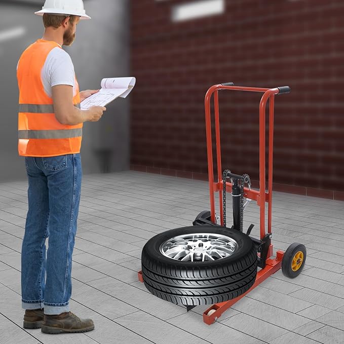 Hydraulic Material Lift 450 lbs Capacity, 36 Inch Lift Height Manual Stacker with 9" Casters, Mobile Hand Pallet Truck Lift Winch Stacker for Workshops, Warehouses, Factories, Homes