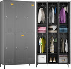 Employees Locker, 72" inch Tall Metal Storage Locker with 6 Doors for School Hospital Garage Gym Home Office with 12 Hooks, Requires Assembly (Dark Grey)