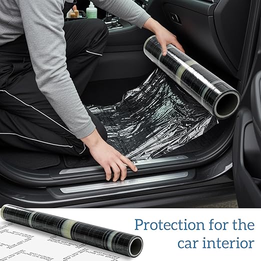 Carpet Protection Film 24" x 300' Roll Self Adhesive Clear Plastic Carpet Protector Sticky Car Floor Mats Protector Cover Sheets for Stairs Rug Floor Runner Surface Protection