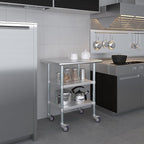 AmGood Stainless Steel Work Table with 2 Shelves and Casters | Metal Utility Table On Wheels (Stainless Steel Work Table with 2 Shelves + Casters, 30" Long x 24" Deep)