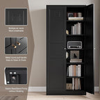 Yizosh Metal Storage Cabinet with 2 Doors and 5 Adjustable Shelves - 71" Black Kitchen Pantry Storage Cabinet, 5-Tier Tall Steel Cabinet Locker for Kitchen, Living Room, Dining Room