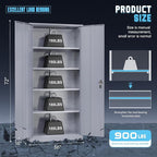 Superday Metal Storage Cabinet with Lock, 72" H Garage Storage Cabinet with Doors and 4 Adjustable Shelves,Grey Steel Locking Cabinets for Office, Home, Garage, Gym, School