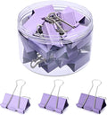 Temiary Aesthetic Binder Clips, 24 Pcs 1.6 Inches Small Metal Binder Clip with Clear Storage Container, Binding Paperwork Clamps for School Teachers Office Supplies (Purple)