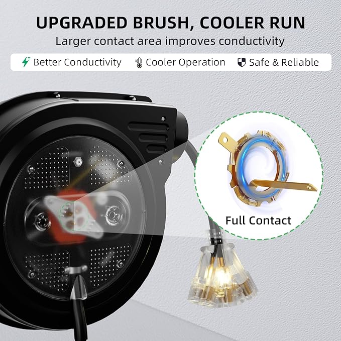 80FT Retractable Extension Cord Reel, 14 AWG/3C SJTOW Heavy Duty Power Cord with Lighted Triple Outlet, 13A Circuit Breaker, 180° Swivel Wall/Ceiling Mount Retractable Cord Reel, ETL Listed, Orange