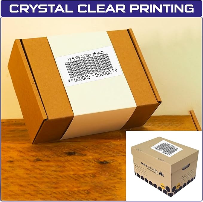 CEPRICO 2.25”X1.25” Direct Thermal Barcode Address Self Adhesive Perforated Waterproof White Sticker Label - Compatible w/Zebra Thermal Printers - FBA Shipping Labels - 12 Rolls (1000 Labels/Roll)