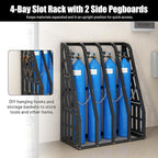 1500LBS Vertical Bar Rack Standing Storage Rack, 47" W x 24" D x 60" H Steel Vertical Long Parts Storage Rack with Galvanized Chains & 2 Side Pegboards, 4 Bays Lumber Storage for Garage Storage
