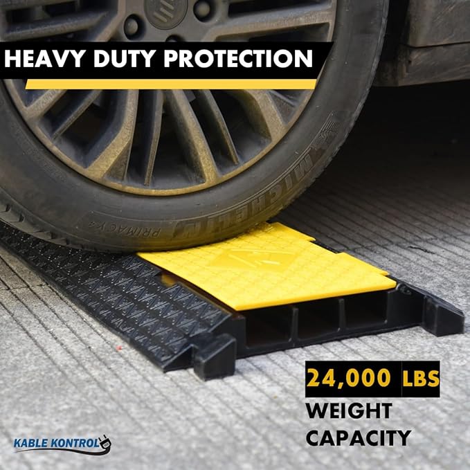 Kable Kontrol Atlas Cable Protector Wire Ramp - 3 Channel Bulk Wholesale Pallet - 20 Pcs - 35” Long Black & Yellow - 24000 Lbs Load Capacity - Rubber Speed Bump Wire Protector Cord Cover - CP9973