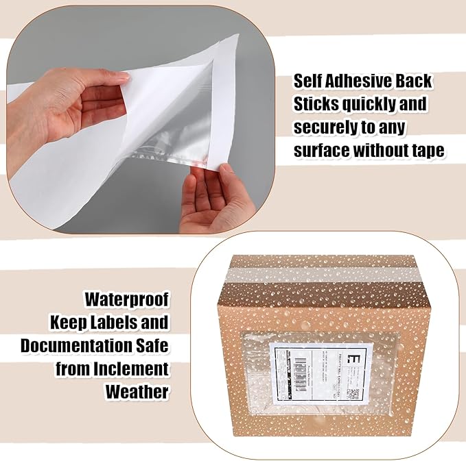 Cholemy 200 Pcs 9.5 x 12 in Clear Packing List Envelopes Shipping Pouches Mailing Shipping Label Sleeves Clear Adhesive Pockets Protectors Slip Envelope Pouches Holders Cover Enclosed Bag for Packing