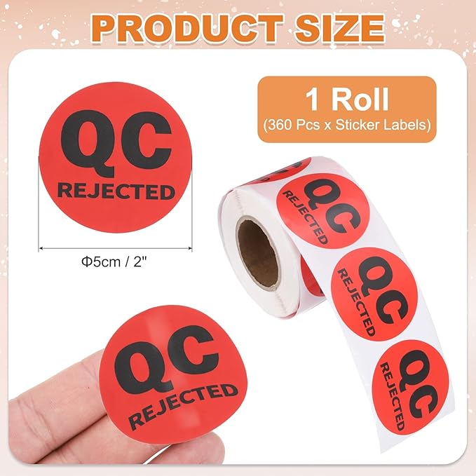 PATIKIL 360 Pcs 1 Roll QC Rejected Labels, 2 Inch Circle Inventory Control Adhesive Round Labels Food Service Quality Control Stickers for Warehouse Management Inspection, Red