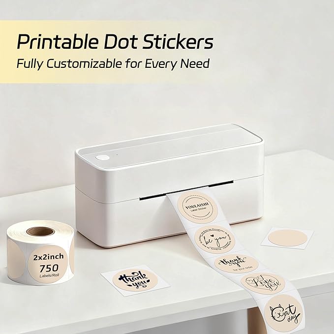 2 inch Dot Stickers Labels Circle Garage Sale Sticker 750Pcs Round Thermal Printer Stickers Printable Writable Price Labels for Yard Sale, Light Brown
