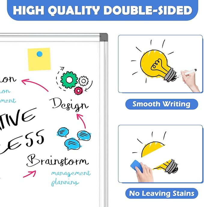WALGLASS Large White Board Dry Erase for Wall, 48'' x 36'' Double-Sided Magnetic Whiteboard with Aluminium Frame, Hanging & Wall Mount for Home Office School