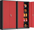 INTERGREAT Metal Storage Cabinet,72" Steel Lockable File Cabinet with Locking Doors and Adjustable Shelves,Locking Tool Cabinets for Office,Home,Garage,Gym,School (Black Red)