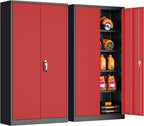 INTERGREAT Metal Storage Cabinet,72" Steel Lockable File Cabinet with Locking Doors and Adjustable Shelves,Locking Tool Cabinets for Office,Home,Garage,Gym,School (Black Red)