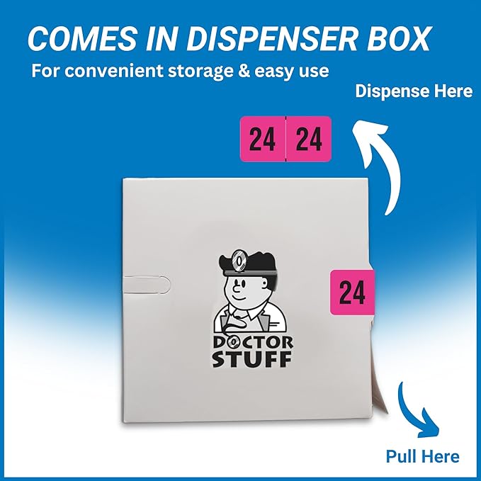 2024 Year Labels, Doctor Stuff 2024 Chart Stickers, Fluorescent Pink Color Coded, USA Made Year Stickers for End Tab File Folders, 500 Labels per Roll, 1 Roll, 3/4" x 1-1/2"