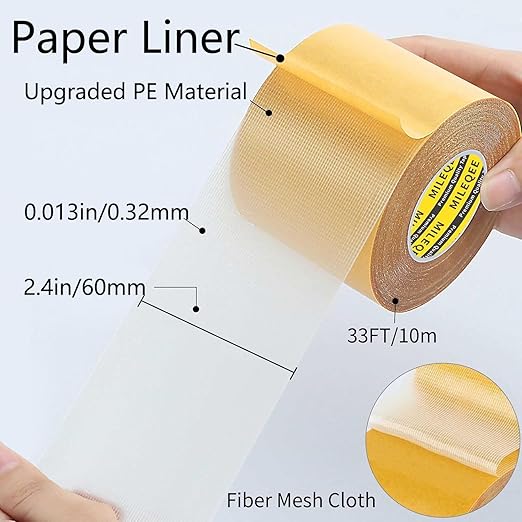 Double-Sided Mesh Tape Heavy Duty, 2.4in x 33FT(10m), Single Sided Cloth Duct Tape Durable,High Stickiness Strong 2 Sided,Multipurpose Removable Residue-Free, Easy Tear Office Decor