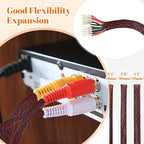 Pangda150 Feet 1/4, 1/2, 3/8 Inches Wire Loom Pet Expandable Braided Sleeving Braided Sleeve for Tv, Computer, Home Theater (Black-red)