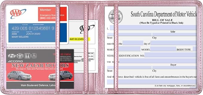 Wisdompro Small Car Registration and Insurance Documents Holder - Premium PU Leather Vehicle Glove Box Paperwork Wallet Case Organizer for ID, Driver's License, Key Contact Information Cards