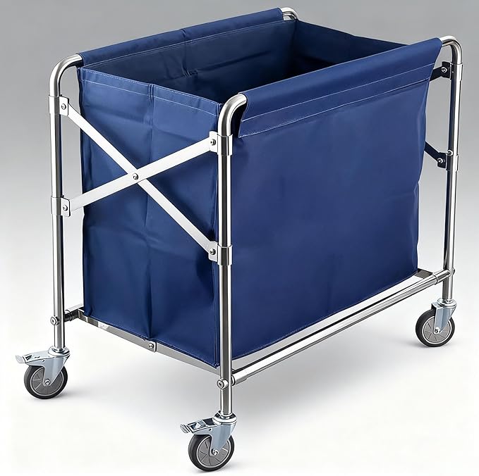 Commercial Laundry Cart 12 Bushel (400L) Collapsible Laundry Baskets with Wheels, Heavy Duty Industrial Rolling Baskets Trucks with Steel Frame and Waterproof Oxford Cloth, for Home Organizer Storage