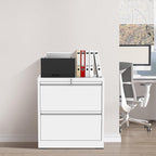 2 Drawer File Cabinet with Lock, White Metal Lateral Filing Cabinets for Home Office, Heavy Duty Steel Horizontal Locking Storage Cabinet for Legal/Letter/A4 Size File, Assembly Required