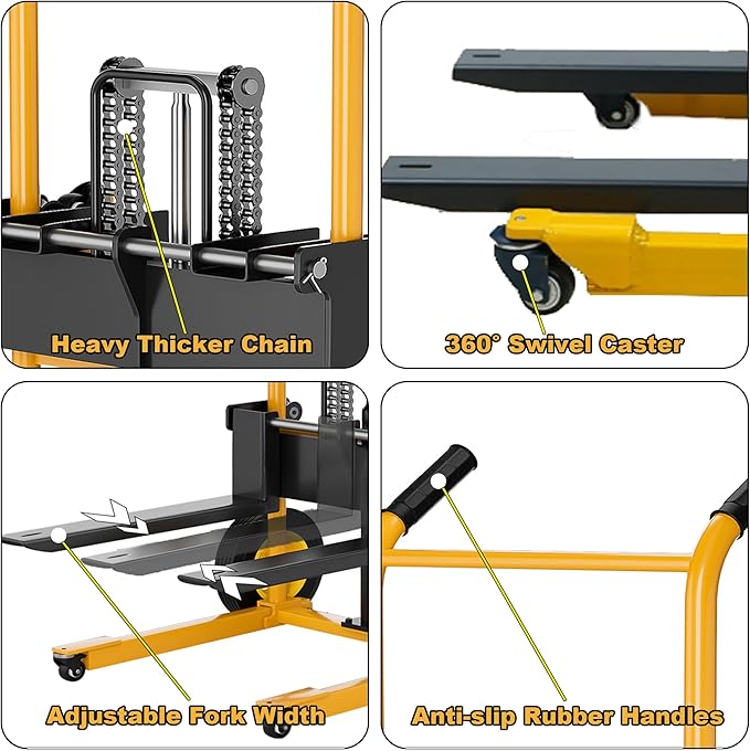 Foldable Hydraulic Lift Dolly, 450LBS 36" Pallet Stacker, 2-in-1 Hand Truck & Flatbed Cart, Adjustable Forks, 10" Rubber Wheels, Foot Pump, for Warehouse Garage Workshop