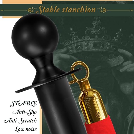8PCS Black Stanchions Posts with 4PCS 5 ft Black Velvet Rope, Black Velvet Rope Stanchion Set Crowd Control Barriers, Stanchions and Velvet Ropes Red Carpet Poles for Party Supplies