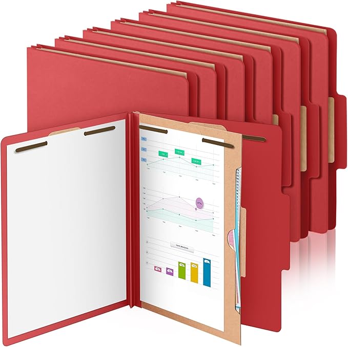 Skyygemm 12 Pack Classification Folders Letter Size Bulk with Divider and 2" Expansion, Pressboard Folder with 2 Prong Fasteners for Teachers, Clergy, Office, Church, Christmas Donations(Red)