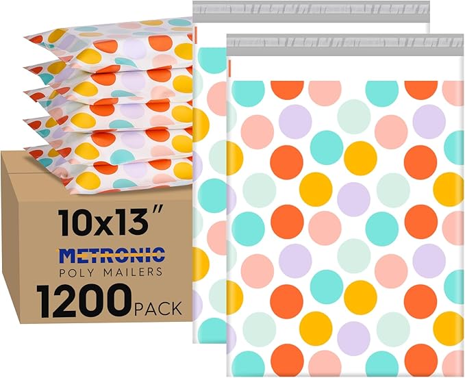 Metronic Cute Poly Mailers 10x13" 1200Pcs, Colorful Polka Dots Shipping Bags for Clothes, Self Adhesive Shipping Envelopes Waterproof Mailers Poly Bags Packaging Mailing Bags for Small Business