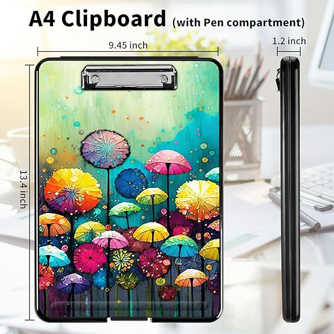 A4 Clipboards,Heavy Duty Waterproof Nursing Plastic Folder Clipboard with Storage Clip Boards,File Folder Storage Box Clipboard Case for Teacher,Doctor,Offices,Colored Mushroom