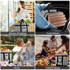 Insulated Reusable Tote Bag for Grocery Shopping for Women/Men, Waterproof Cooler Bags for Travel/Beach/Picnic, Pizza/Food Delivery Bag to Keep Food Cold/Hot (Cationic Cloth, Grey，2-Pack)