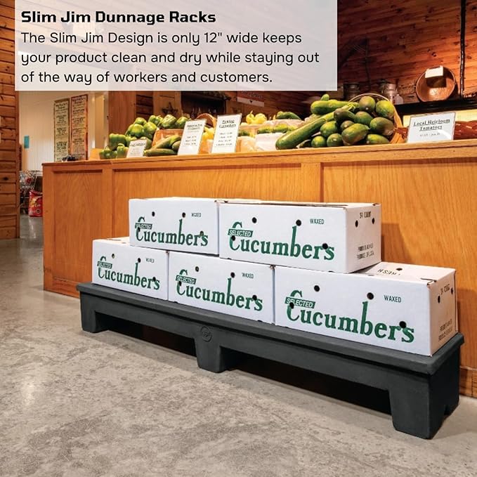 Slim Jim DUN5016 Narrow Heavy-Duty Plastic Poly Dunnage Rack for Commercial Storage 60" x 12" x 8" with 1000 lb Capacity | For Storage, Warehouses, Merchandising - 2 Pack