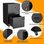 2 Drawer Mobile File Cabinet with Lock, Metal Filing Cabinets with Wheels, Black Rolling Storage Cabinet, Under Desk Vertical File Cabinet for Home Office, Lockable Steel Two Drawer for Letter Size