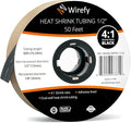 Wirefy 1/2" Heat Shrink Tubing - 4:1 Ratio - Adhesive Lined - Resistant Heat Shrink - 50 Feet Roll - Black