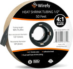 Wirefy 1/2" Heat Shrink Tubing - 4:1 Ratio - Adhesive Lined - Resistant Heat Shrink - 50 Feet Roll - Black