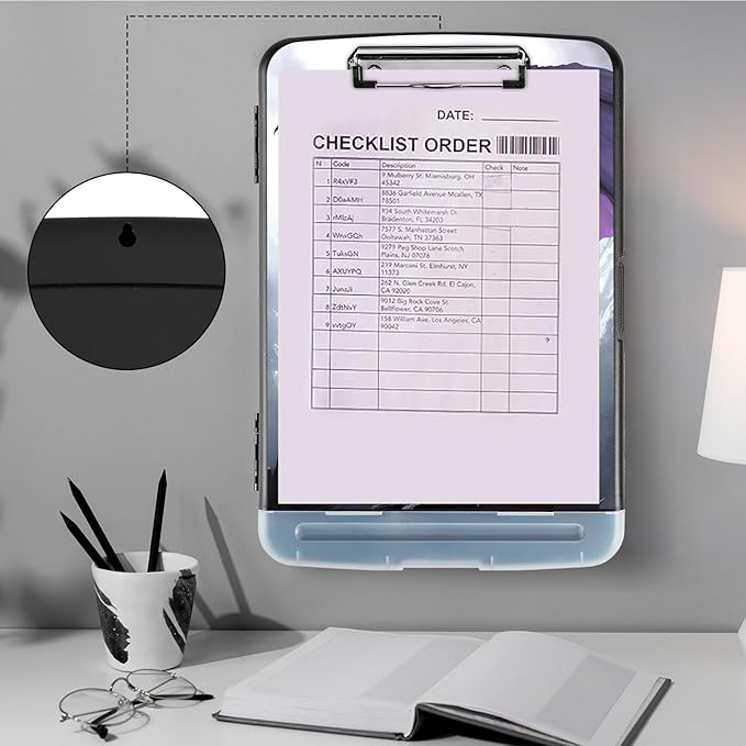 Clipboard with Storage,Storage Clipboard with Pen Holder,Heavy Duty Plastic Storage Clipboard with Low Profile Clip, Clipboard Folder, Teacher Must Haves, Office Supplies,Purple Dragons