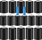 Jutom 16 Pcs Stretch Wrap Roll Plastic Wrap for Moving with 2 Handles 5 x 1000 ft Packaging Shrink Film Self Adhering Shipping Supplies for Moving Furniture Pallet(Black, Blue)