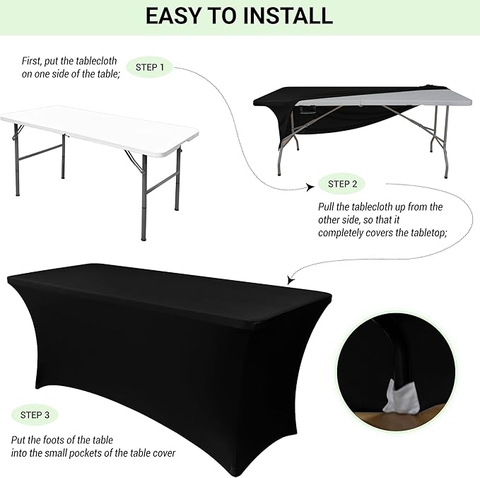 Obstal 6 Pack Stretch Spandex Table Covers for 6 Foot Tables - 6 FT Universal Rectangular Fitted Tablecloth Protector for Wedding, Banquet, Party (White, 72 Length x 30 Width x 30 Height Inches)