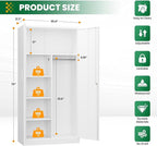 Broom Closet with Lock, Metal Storage Cabinet 36" Wide, 5-Tier Steel Utility Cabinet with Hanging Rod & Doors for Garage, Laundry Room, Warehouse Storage