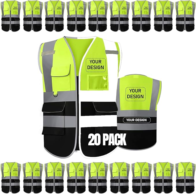 BeautyWill 10/20 Pack Custom Logo Safety Vest,Bulk High Visibility Class 2 Reflective Work Vests