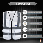 A-SAFETY Hi Reflective Safety Vest,Hi Vis Bright Neon Colors Safety Vest with 4 Reflective Strips 7 Pockets(White S)