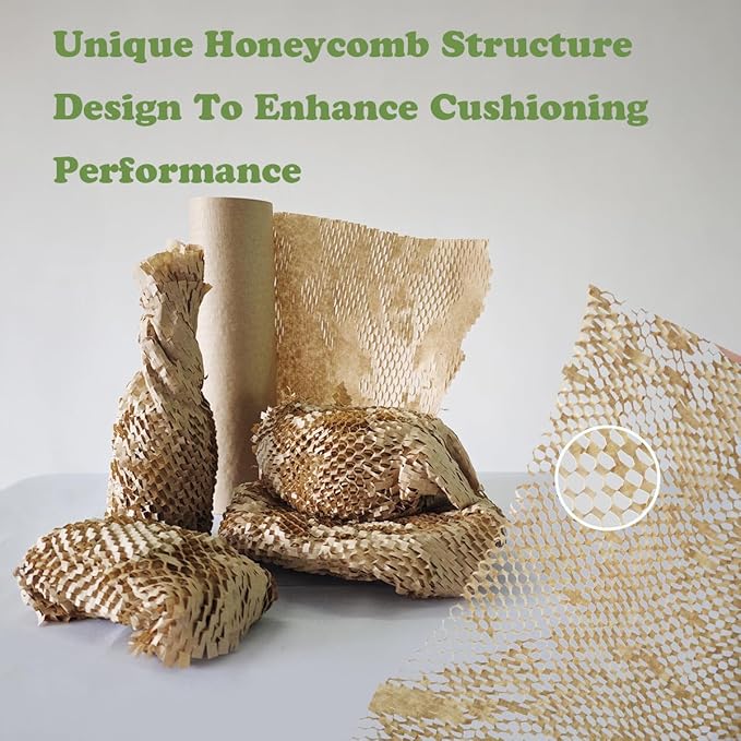 Honeycomb Packing Paper 12" W x 120' L Packing Paper for Moving Products & Gifts Honeycomb Wrapping Paper Recyclable and Biodegradable Cushioning Packing Material with 20 Fragile Stickers