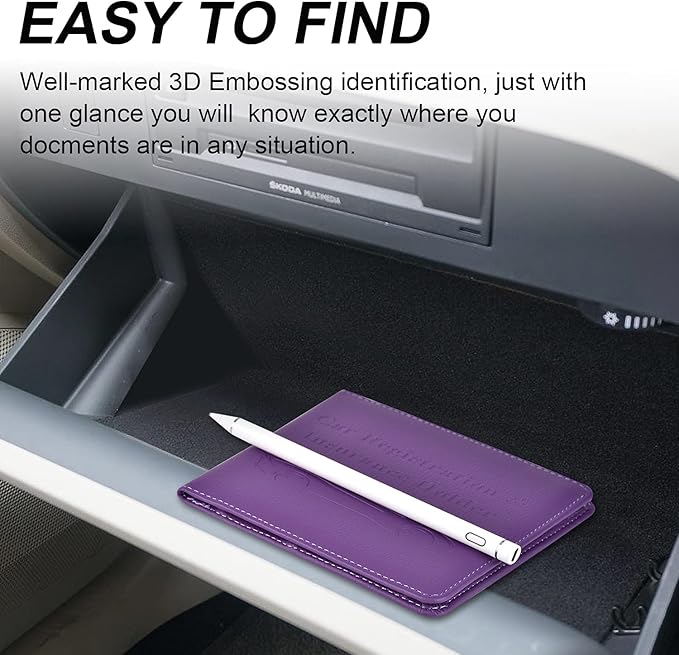Cacturism Car Registration and Insurance Holder, Vehicle Glove Box Car Organizer Men Women Wallet Accessories Case for Cards, Essential Document, Driver License, Purple